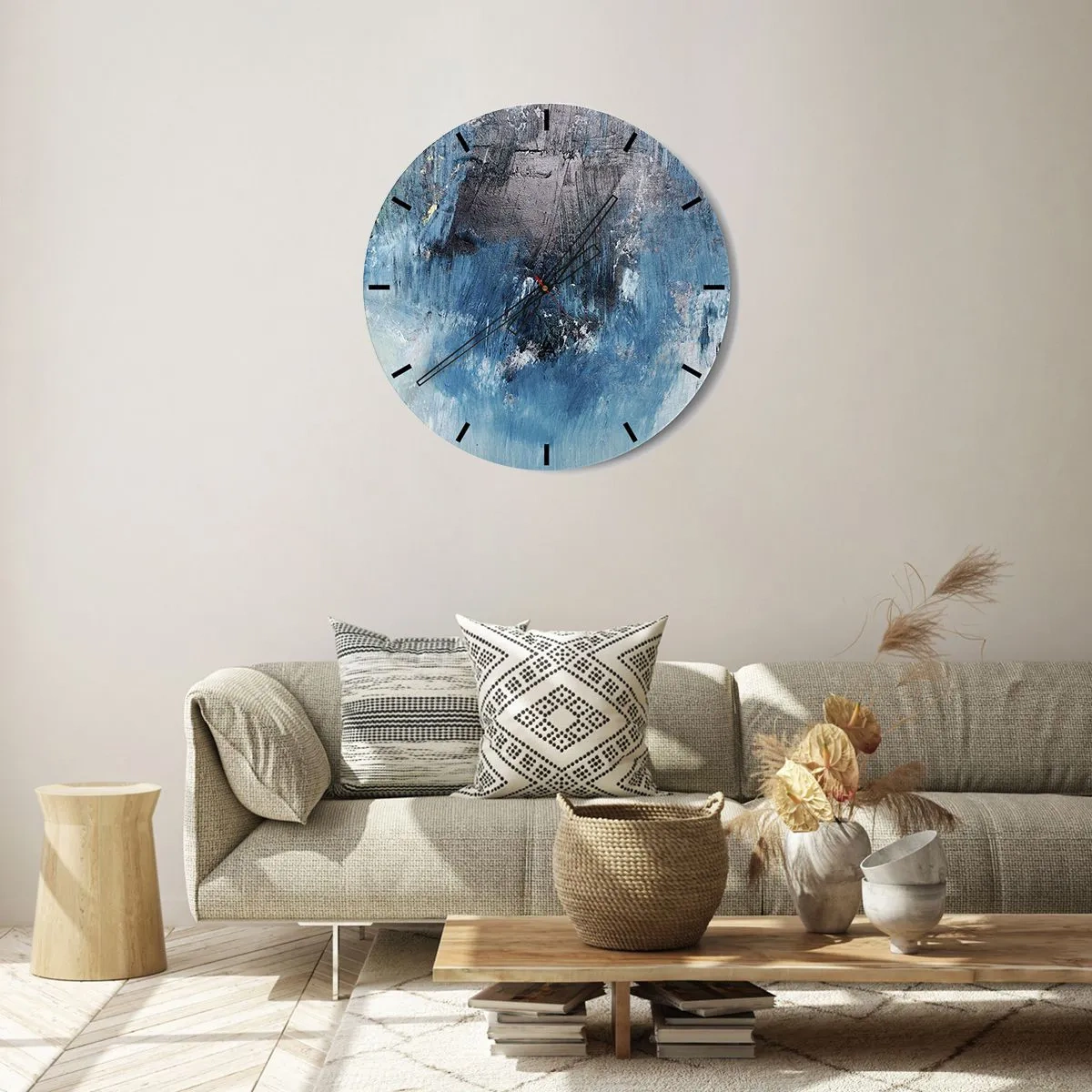 Nástenné hodiny - Abstraktná textúra v odtieňoch modrej - 30x30cm - Rapsódia v modrom - Moderná nástenná dekorácia do obývacej izby, kuchyne a spálne ARTTOR