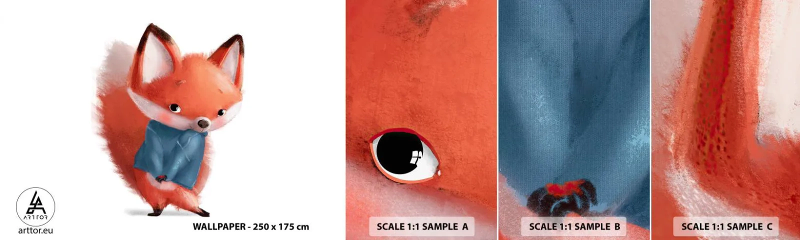 Vzorka samolepiacej fototapety Deluxe Sticker - Pristane mi to? - Pre deti, Fox, Rozprávka - 100x30 cm