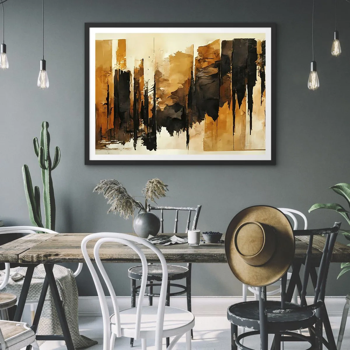 Plagát v čiernom ráme - Harmónia čiernej a zlatej - 91x61 cm