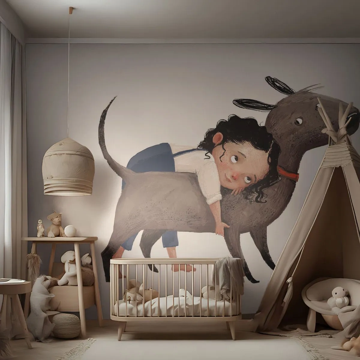 Samolepiaca Fototapeta Deluxe Sticker - Najlepší priatelia - Pre deti, pes, Dievča - 200x140 cm