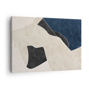 Obraz na plátne - Geometrická abstrakcia v odtieňoch béžovej a námorníckej modrej - 70x50cm - Abstraktná kompozícia – kontrast farieb - Moderná nástenná dekorácia do obývacej izby a spálne ARTTOR
