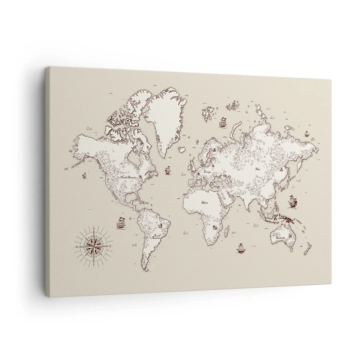 Obraz na plátne - Štylizovaná mapa sveta v odtieňoch béžovej a hnedej. - 70x50cm - Cesta okolo sveta - Moderná nástenná dekorácia do obývacej izby a spálne ARTTOR
