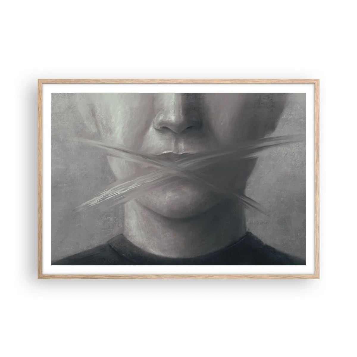 Plagát v ráme zo svetlého duba - Ani slovo - 100x70 cm