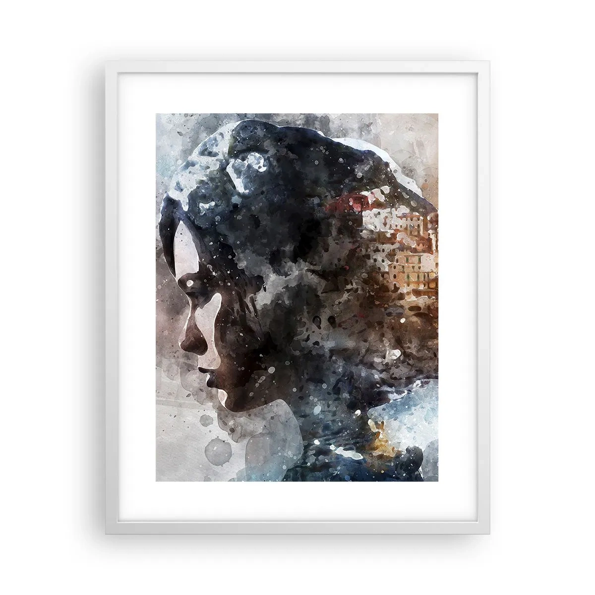 Plagát v bielom ráme - Príbeh o dievčati s mestom v pozadí - 40x50 cm