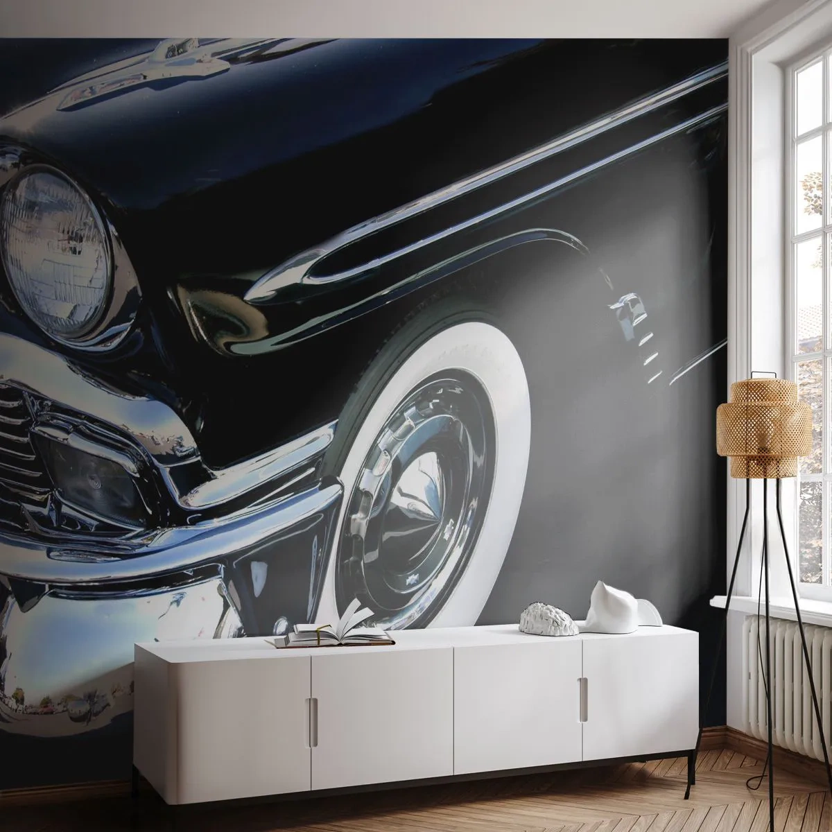 Fototapeta Premium Sand - Klasika v striebornej, čiernej a bielej - Automobilový priemysel, Auto, biely a čierny - 400x280 cm