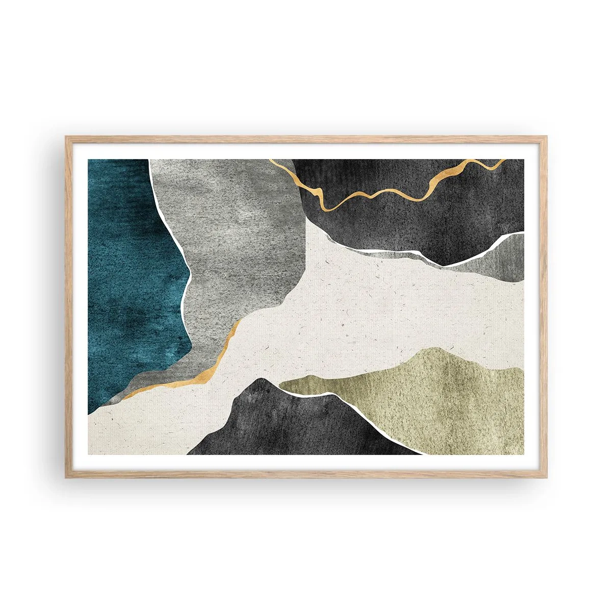 Plagát v ráme zo svetlého duba - Mozaiková kompozícia so zlatou niťou - 100x70 cm