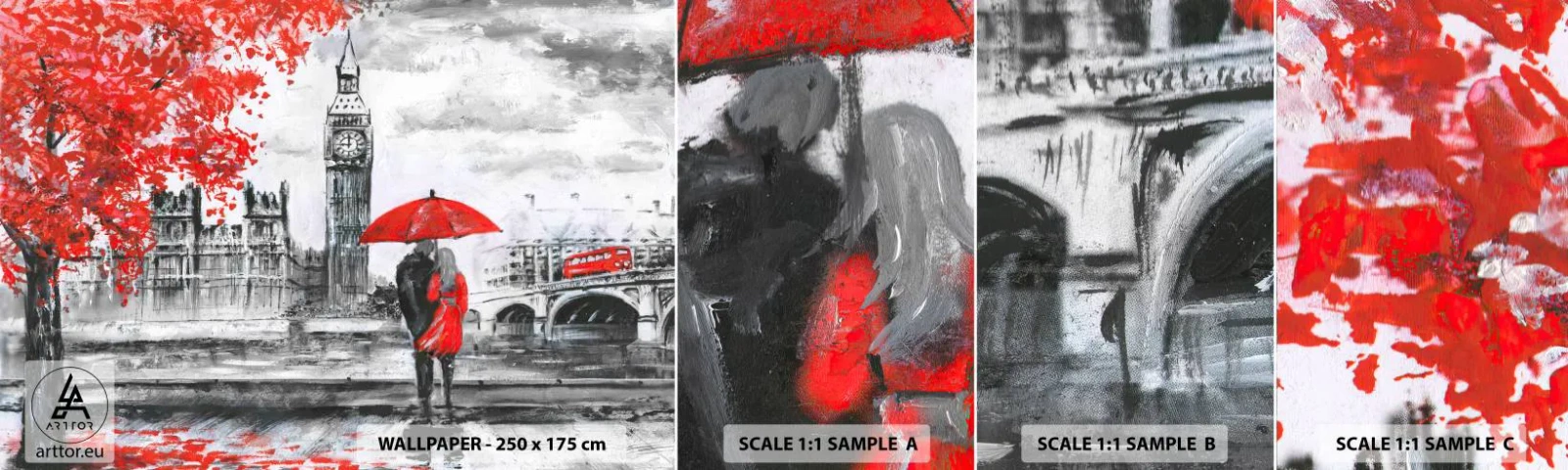 Vzorka samolepiacej fototapety Deluxe Sticker - Zamilovaní do Londýna - Mesto, Londýn, Zamilovaný pár - 100x30 cm