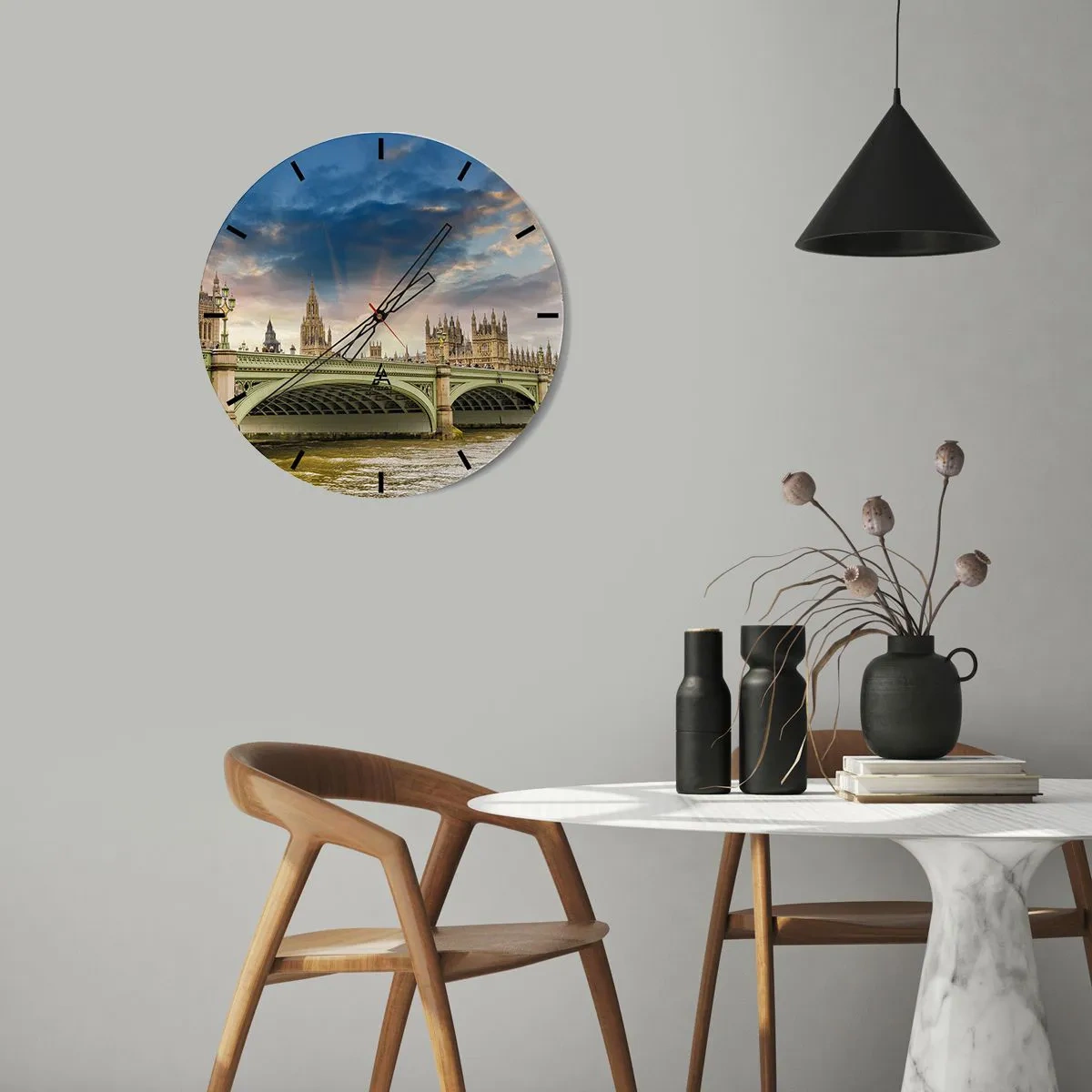 Nástenné hodiny - Most cez Temžu s výhľadom na Westminsterský palác - 30x30cm - Čas sa zastavil v Impériu - Moderná nástenná dekorácia do obývacej izby, kuchyne a spálne ARTTOR