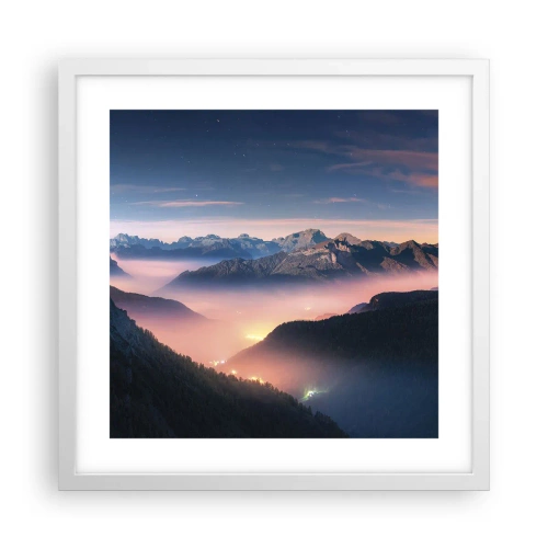 Plagát v bielom ráme - Svetlo v údoliach - 40x40 cm