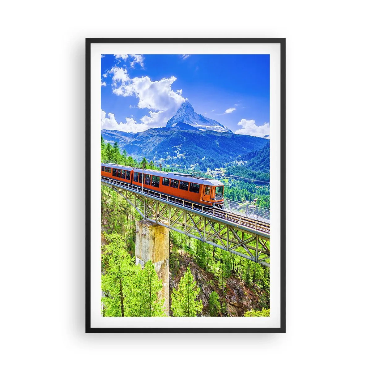 Plagát v čiernom ráme - Alpská železnica - 61x91 cm