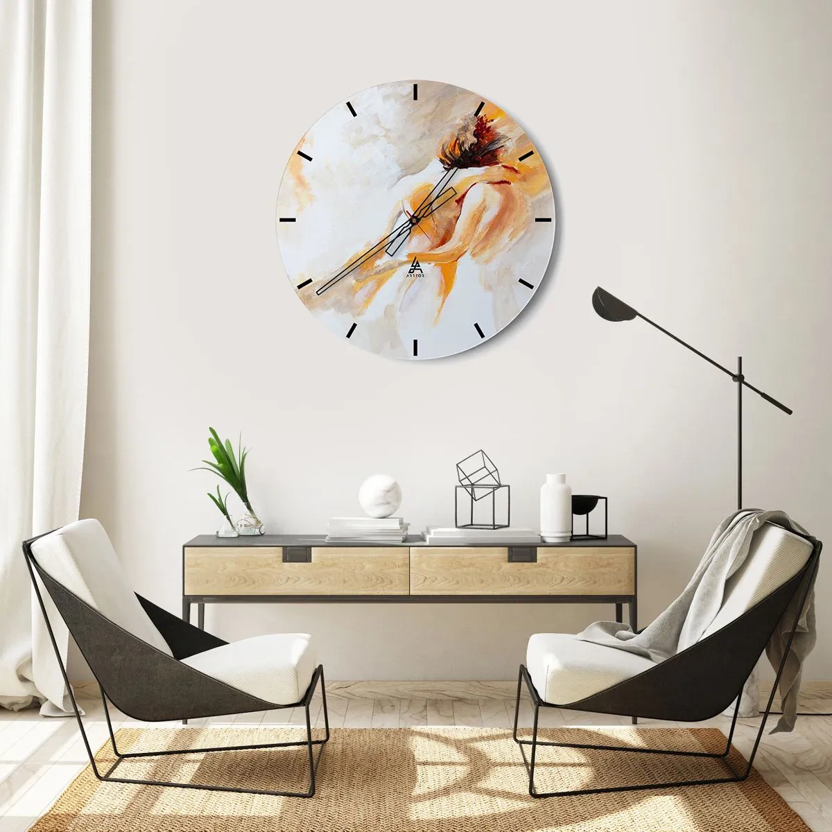 Nástenné hodiny - Umelecké zobrazenie blízkeho páru v teplých farbách. - 30x30cm - Blízkosť v nebi - Moderná nástenná dekorácia do obývacej izby, kuchyne a spálne ARTTOR