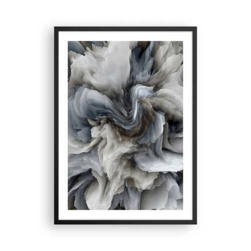 Plagát v čiernom ráme - Abstraktná explózia farieb v odtieňoch sivej a modrej. - 50x70cm - Kameň a kvet - Moderná nástenná dekorácia do obývacej izby a spálne ARTTOR