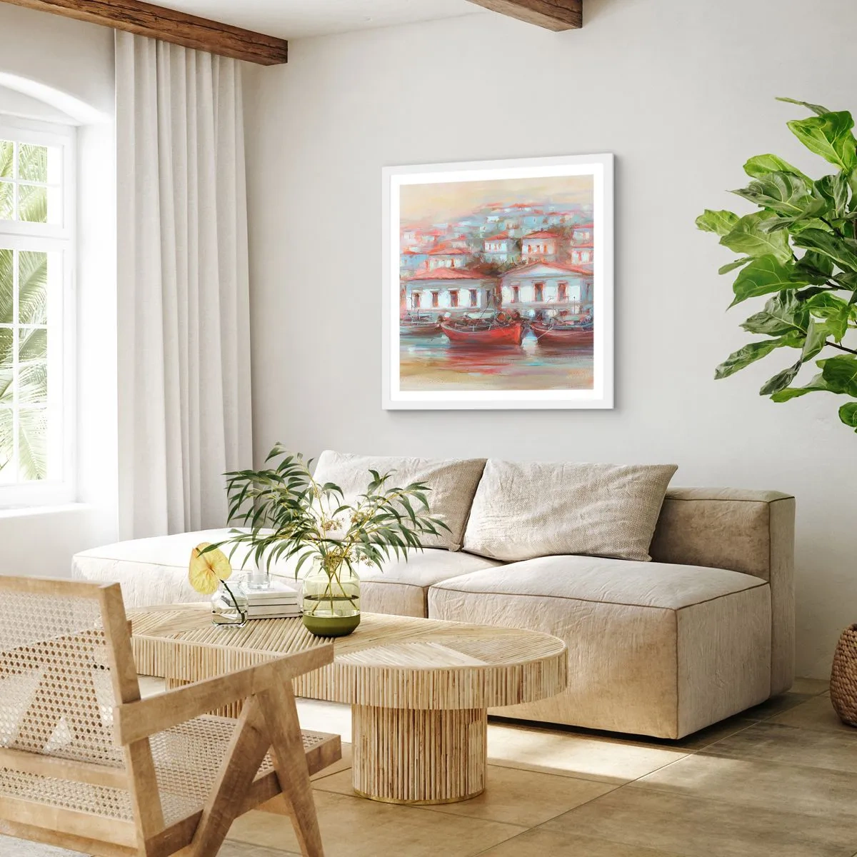 Plagát v bielom ráme - Šťastné mestečko - 30x30 cm