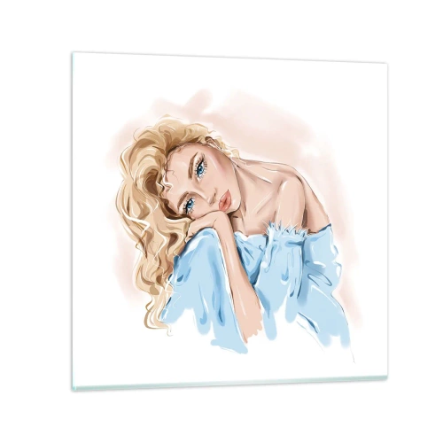 Obraz na skle - Zasnená v modrej - 50x50 cm