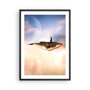 Plagát v čiernom ráme - Surrealistický obraz ženy jazdiacej na veľrybe medzi oblakmi. - 50x70cm - Surrealistická cesta - Moderná nástenná dekorácia do obývacej izby a spálne ARTTOR