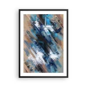Plagát v čiernom ráme - Abstraktná kompozícia s diagonálnymi čiarami v odtieňoch modrej. - 50x70cm - Modrá šikmosť - Moderná nástenná dekorácia do obývacej izby a spálne ARTTOR