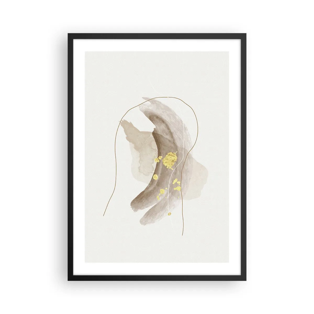 Plagát v čiernom ráme - Abstraktný vzor v béžovej farbe s jemnými zlatými akcentmi. - 50x70cm - Vesmírna bytosť - Moderná nástenná dekorácia do obývacej izby a spálne ARTTOR