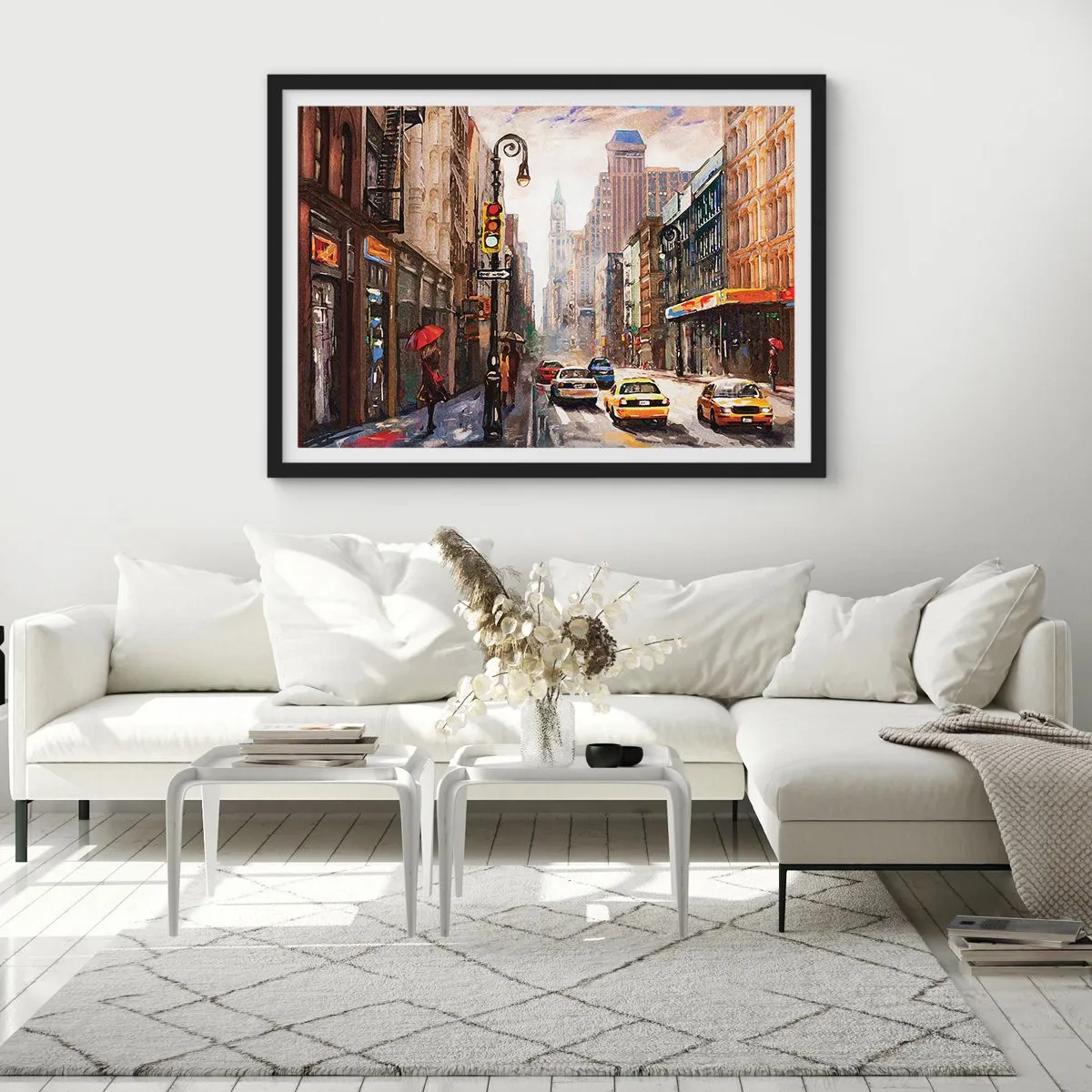 Plagát v čiernom ráme - New York – farebný aj v daždi - 100x70 cm