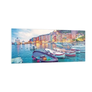 Obraz na skle - Farebný večer v prístave - 100x40 cm