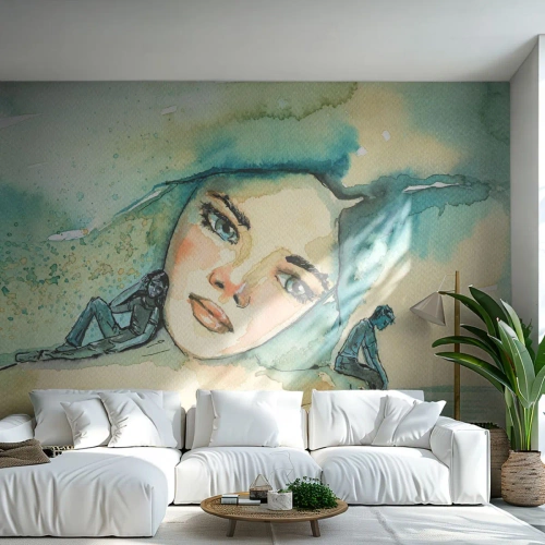 Fototapeta Standard Eco - Umelecký portrét ženy v emotívnej akvarelovej kompozícii. - 100x70cm - Am I blue? - Moderná nástenná dekorácia do obývacej izby a spálne ARTTOR