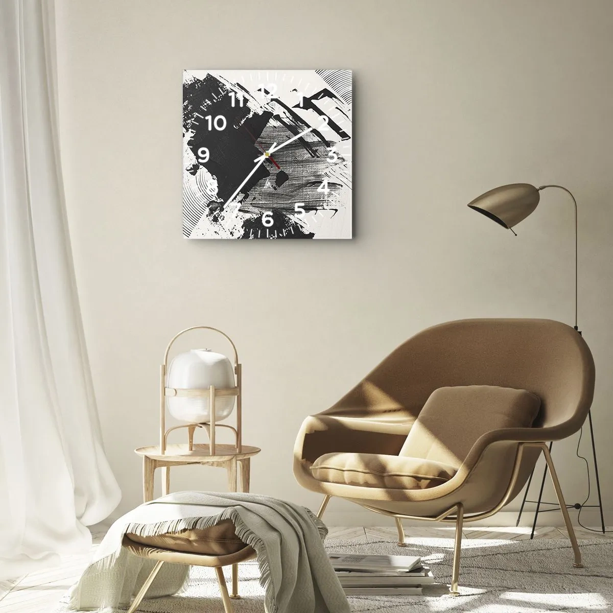 Nástenné hodiny - Abstrakcia – expresia čiernej - 30x30 cm
