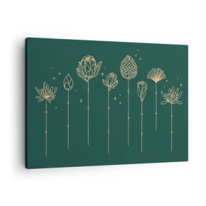 Obraz na plátne - Zlaté kresby bylín na tmavozelenom pozadí - 70x50cm - Bylinky - Moderná nástenná dekorácia do obývacej izby a spálne ARTTOR
