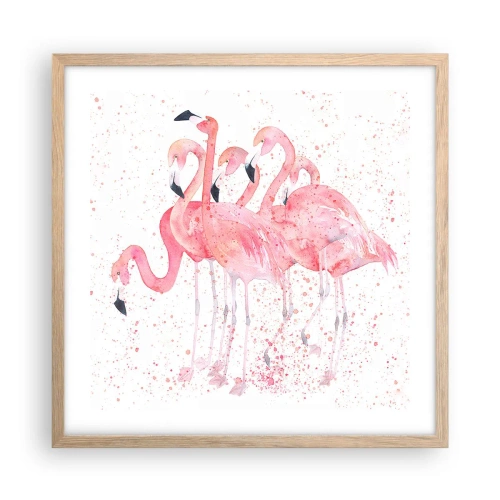 Plagát v ráme zo svetlého duba - Ružový ansámbl - 50x50 cm