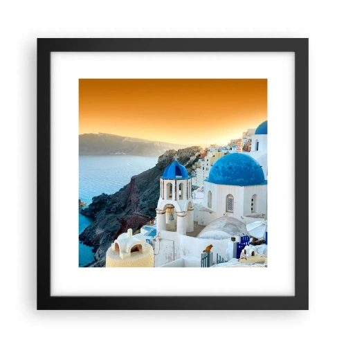 Plagát v čiernom ráme - Santorini - v náruči skál - 30x30 cm