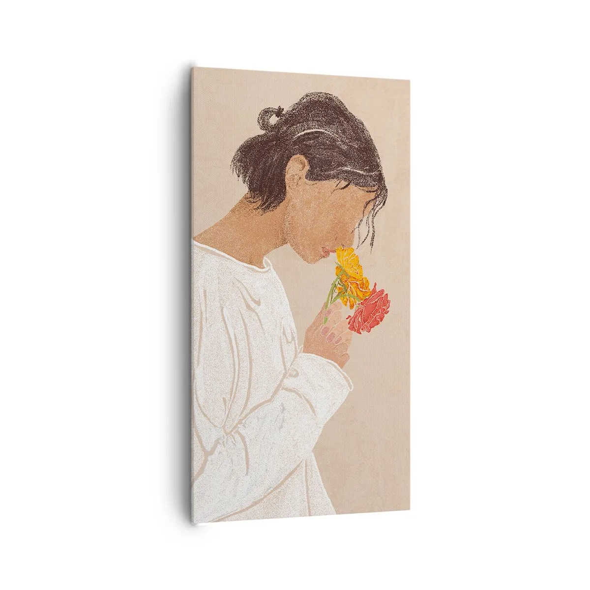 Obraz na plátne - Dievča a kvety - 65x120 cm