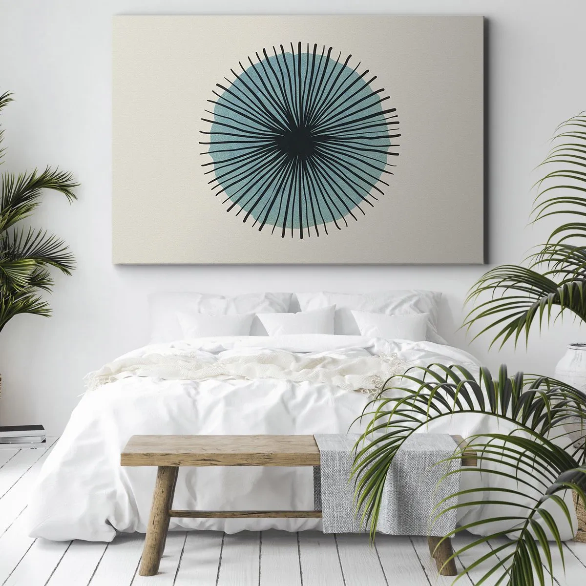 Obraz na plátne - Abstraktný kruhový tvar s modrými lúčmi - 70x50cm - Žiariaca modrá - Moderná nástenná dekorácia do obývacej izby a spálne ARTTOR