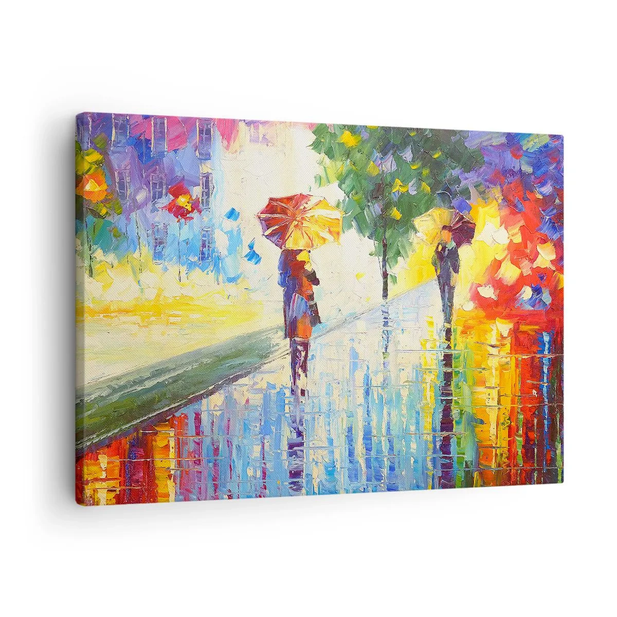 Obraz na plátne - Prechádzka s dáždnikom v farebnej daždivej krajine - 70x50cm - A všetko je jasné - Moderná nástenná dekorácia do obývacej izby a spálne ARTTOR