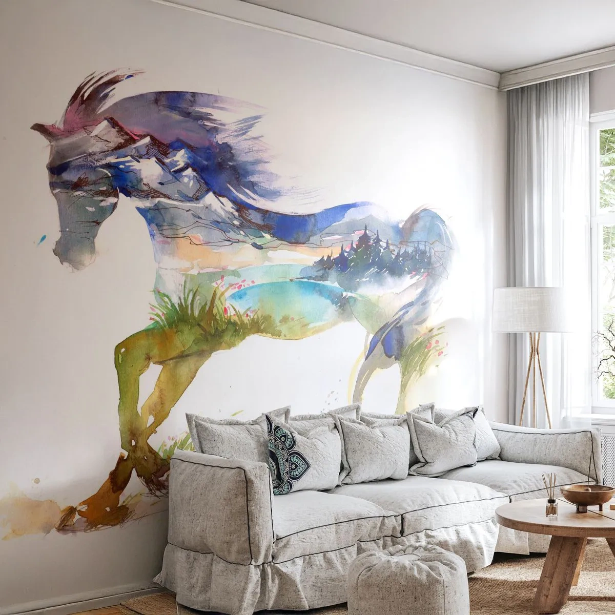 Fototapeta Standard Eco - Z lúky priamo do neba - Kôň, Abstrakcia, Krajina - 300x210 cm