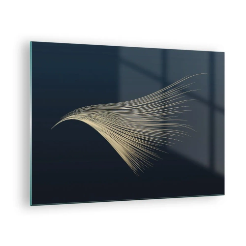 Obraz na skle - Zlatá čiara pripomínajúca krídlo na tmavomodrom pozadí - 70x50cm - Ako anjelské vlasy - Moderná nástenná dekorácia do obývacej izby a spálne ARTTOR