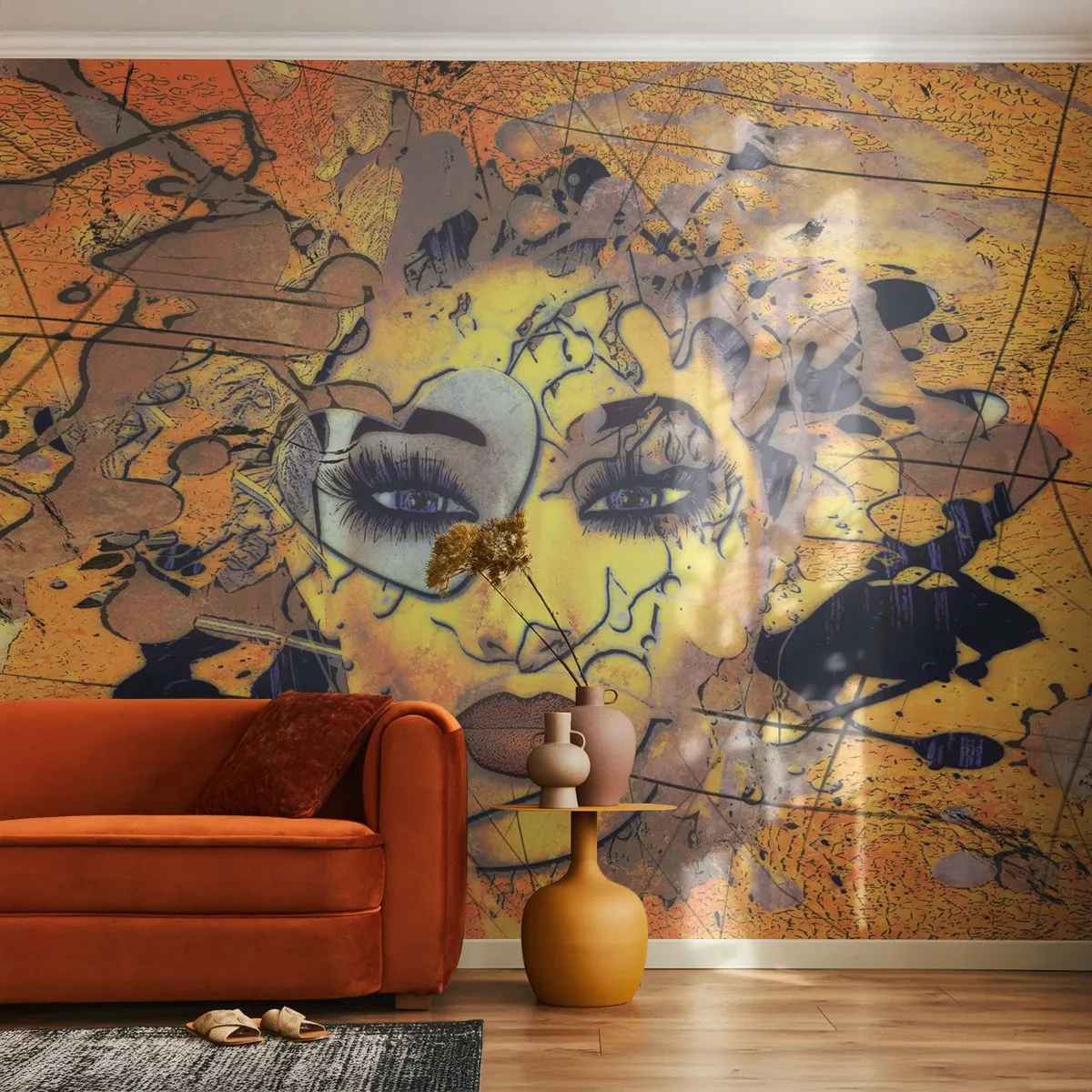 Fototapeta Premium Canvas - Slnečná krása - Abstrakcia, Ženská tvár, Oči - 300x210 cm