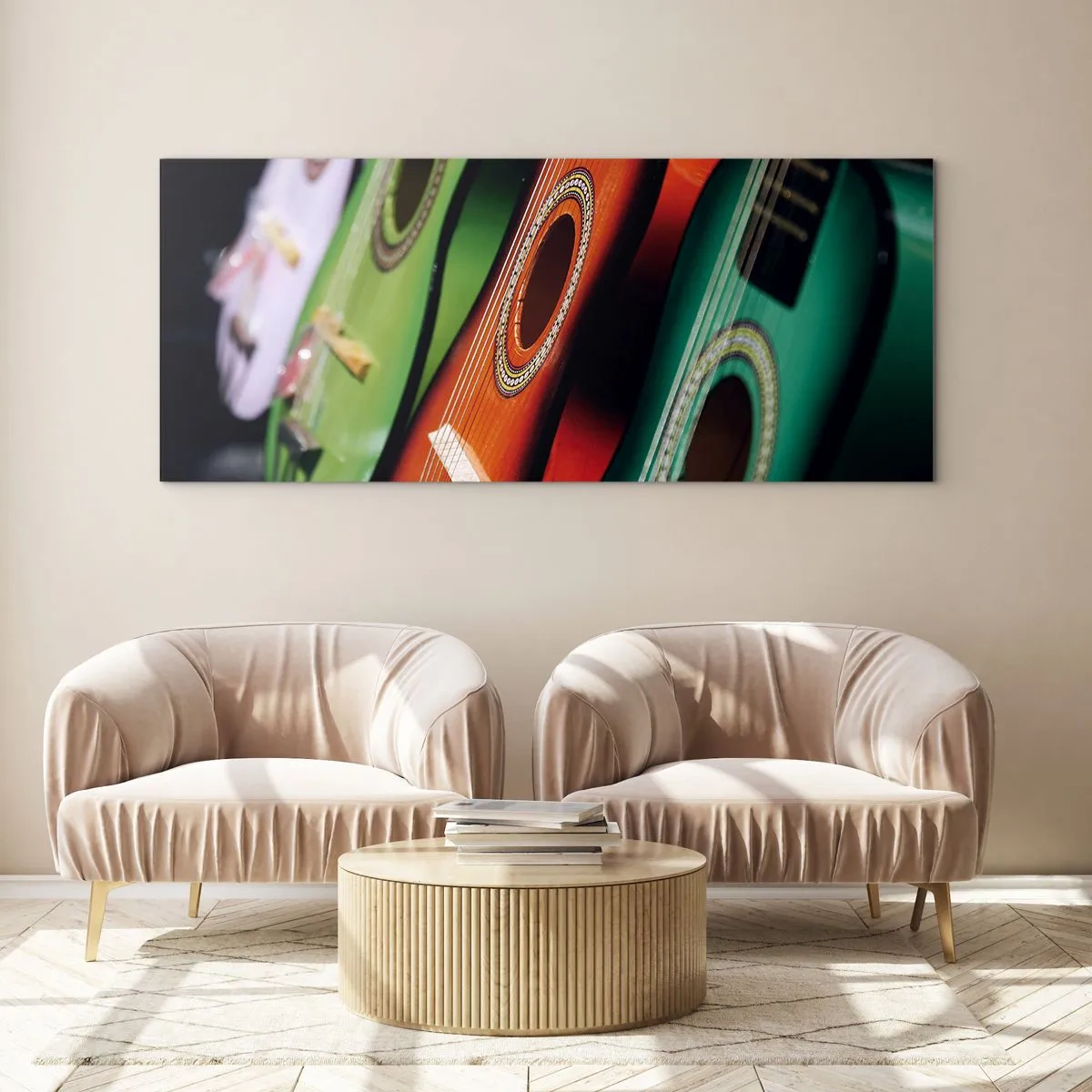 Obraz na skle - Gitara má veľa farieb - 100x40 cm