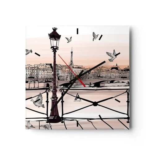 Nástenné hodiny - Nad strechami Paríža - 30x30 cm