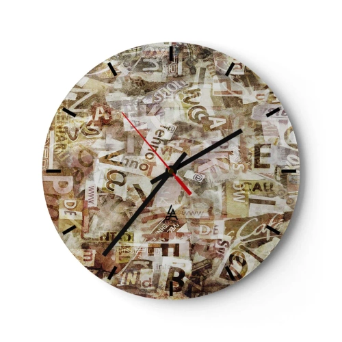 Nástenné hodiny - Abstraktná kompozícia s písmenami v odtieňoch béžovej a hnedej - 30x30cm - Táraniny - Moderná nástenná dekorácia do obývacej izby, kuchyne a spálne ARTTOR