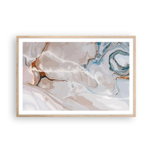 Plagát v ráme zo svetlého duba - Modré meandre pod bielou - 91x61 cm