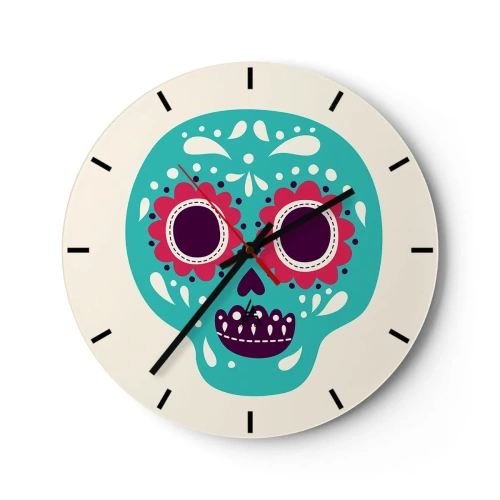 Nástenné hodiny - Farebná lebka v mexickom štýle na svetlom pozadí - 30x30cm - Život – zábava až do smrti - Moderná nástenná dekorácia do obývacej izby, kuchyne a spálne ARTTOR