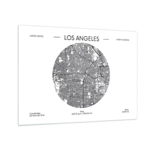 Obraz na skle - Minimalistická čiernobiela mapa Los Angeles. - 70x50cm - Anatómia Los Angelesu - Moderná nástenná dekorácia do obývacej izby a spálne ARTTOR