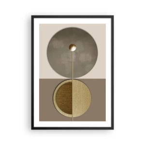 Plagát v čiernom ráme - Moderná geometrická abstrakcia v odtieňoch zlatej a béžovej - 50x70cm - Dokonalá rovnováha - Moderná nástenná dekorácia do obývacej izby a spálne ARTTOR
