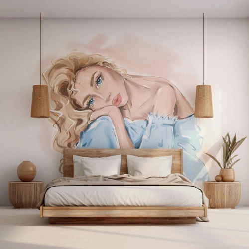 Fototapeta Premium Canvas - Zasnená v modrej - Žena, Móda, Grafika - 100x70 cm