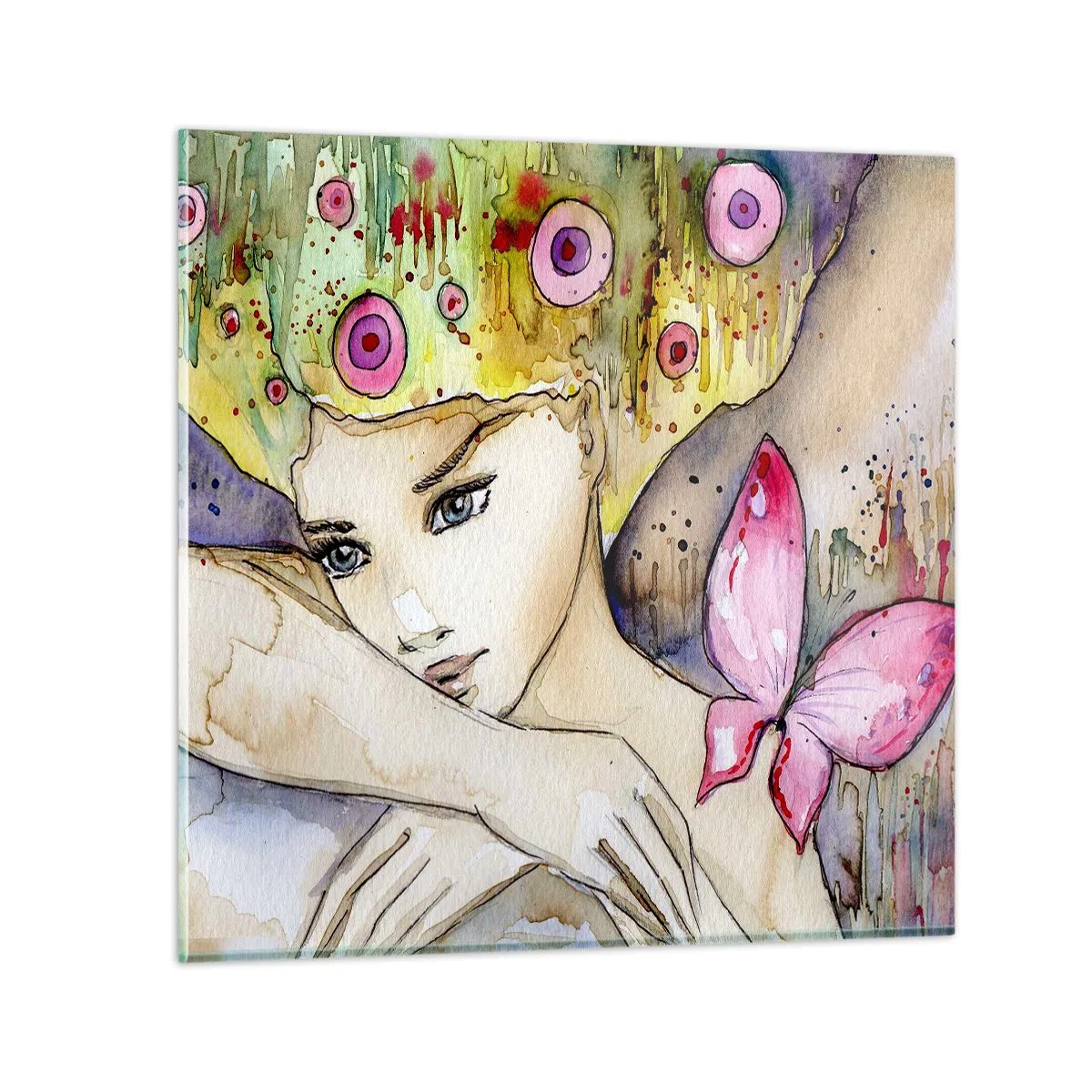 Obraz na skle - Motýlia princezná - 30x30 cm
