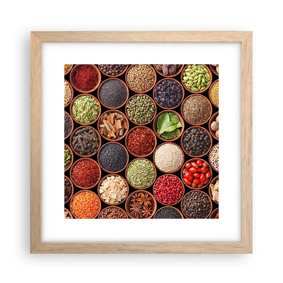 Plagát v ráme zo svetlého duba - Všetky chute sveta - 30x30 cm