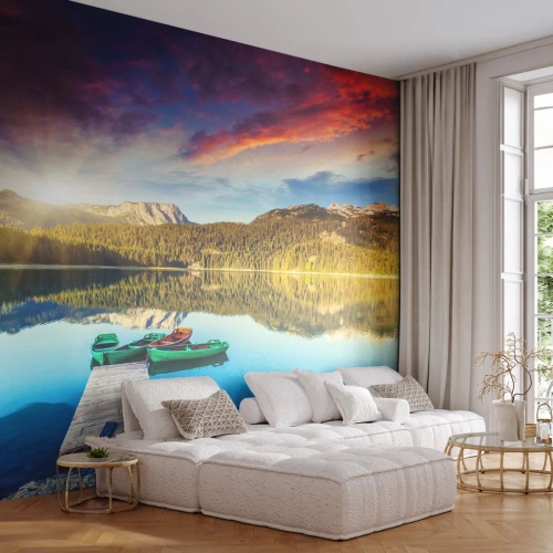 Fototapeta Premium Canvas - Pri vode hladkej ako zrkadlo - Krajina, hory, les - 150x105 cm