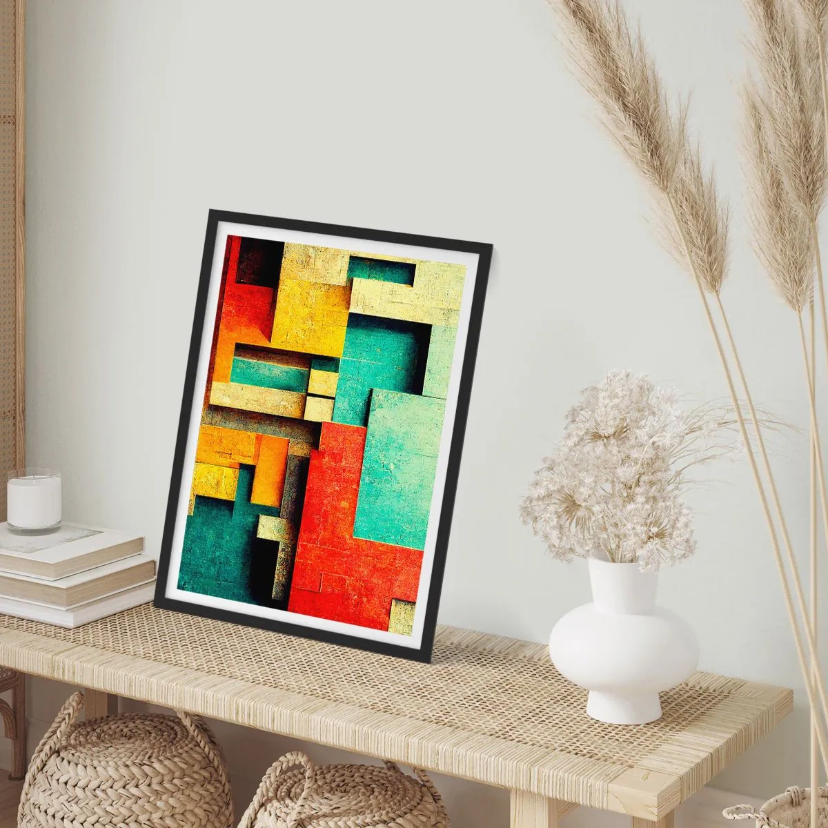 Plagát v čiernom ráme - Geometrická abstrakcia v živých farbách - 50x70cm - Festival pravých uhlov - Moderná nástenná dekorácia do obývacej izby a spálne ARTTOR