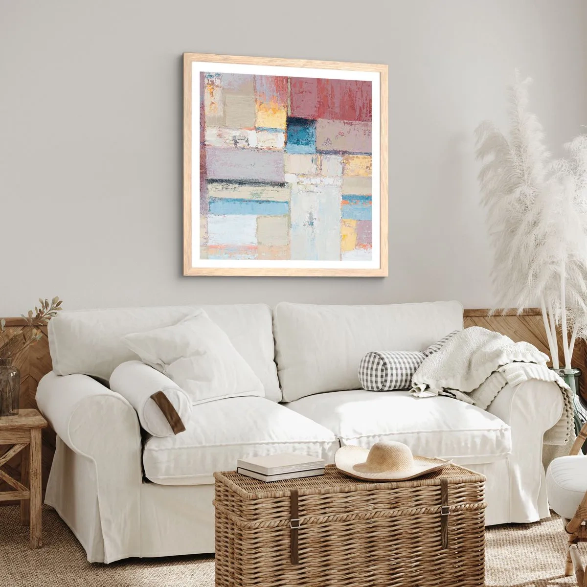 Plagát v ráme zo svetlého duba - Kľud geometrie - 60x60 cm