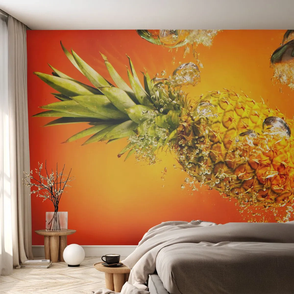 Samolepiaca Fototapeta Deluxe Sticker - Tropická šťavnatá sviežosť - Ovocie, Ananás, Voda - 250x175 cm