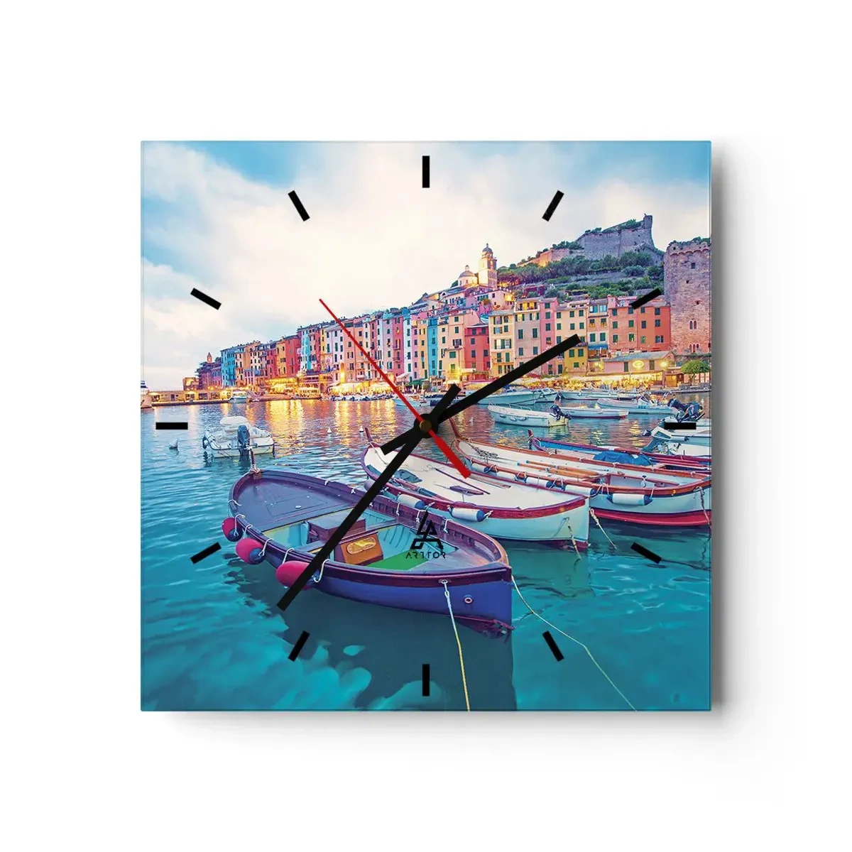 Nástenné hodiny - Farebný večer v prístave - 40x40 cm
