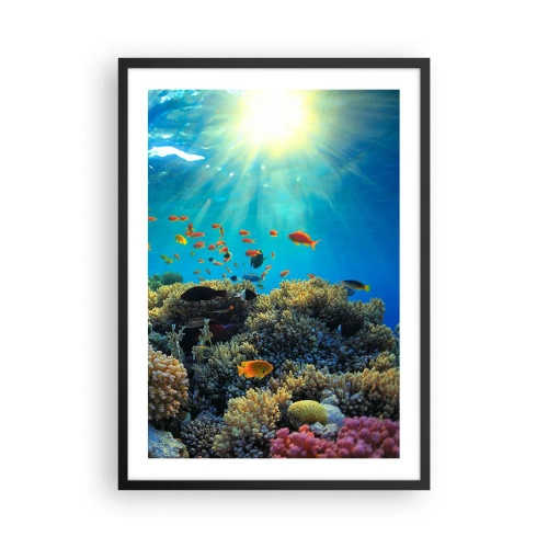 Plagát v čiernom ráme - Podvodná krajina s koralovým útesom a farebnými rybami - 50x70cm - Podvodné poklady - Moderná nástenná dekorácia do obývacej izby a spálne ARTTOR